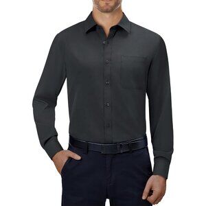 Mens 4-Way Stretch Long Sleeve Collared Casual Dating Button Down Dress Shirt
